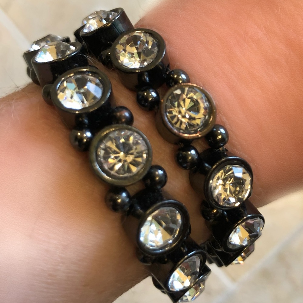 Gunmetal tone crystal bracelets